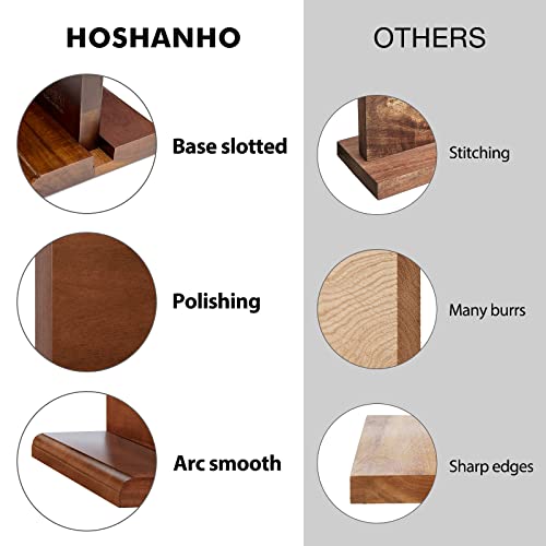 HOSHANHO Magnetic Knife Block 14 x 10 Inches, Double Sided Magnetic Knife Holder Rack for Kitchen Counter, Acacia Wood Magnetic Knife Storage Stand with Knife Sharpener - size: 14*10*4.5 inch