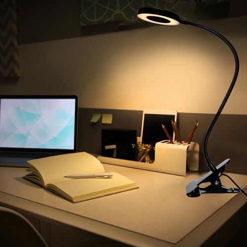 Glooglitter 4 Pcs Clip on Light 48 LEDs USB Ring Light with 3 Color Modes and 10 Brightness Dimmable, Eye Protection, 360 Flexible Neck for Desk, Headboard, Reading
