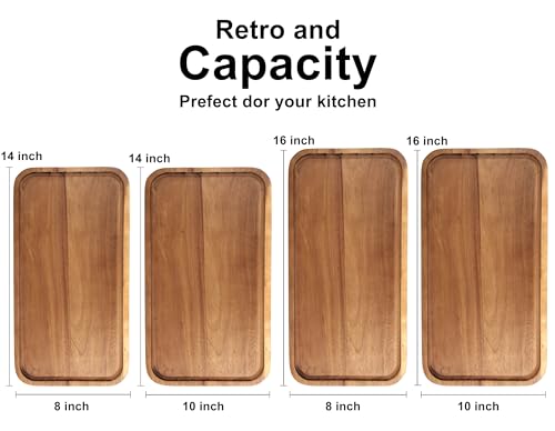 Large Wooden Serving Trays Long Party Charcuterie Boards Acacia Wood Platters Serving Cheese Board Rectangular Appetizer Snack Plates Rectangle Kitchen Dinner Platter for Food Dish Cake Dessert Tray - size: 16" x 10" x 0.8"