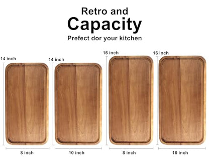 Large Wooden Serving Trays Long Party Charcuterie Boards Acacia Wood Platters Serving Cheese Board Rectangular Appetizer Snack Plates Rectangle Kitchen Dinner Platter for Food Dish Cake Dessert Tray - size: 16" x 10" x 0.8"