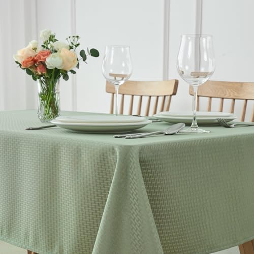 maxmill Weaved Texture Rectangle Tablecloth Water Resistant Wrinkle Free Spill-Proof, Soft Table Cloth for Dining Room Decoration, Banquet Parties Event Holiday Dinner, 60 x 84 Inch Sage Green - color: Sage Green, size: 84" x 60" (Rectangular)
