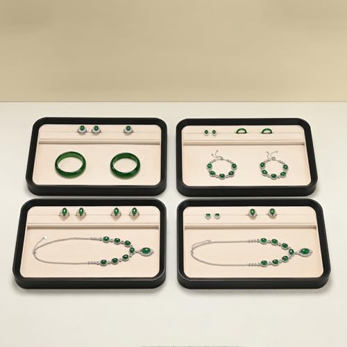 Oirlv Jewelry Display Tray for Vendors Velvet Jewelry Tray with Compartments for Rings and Bracelets(Beige) - color: Beige P21603