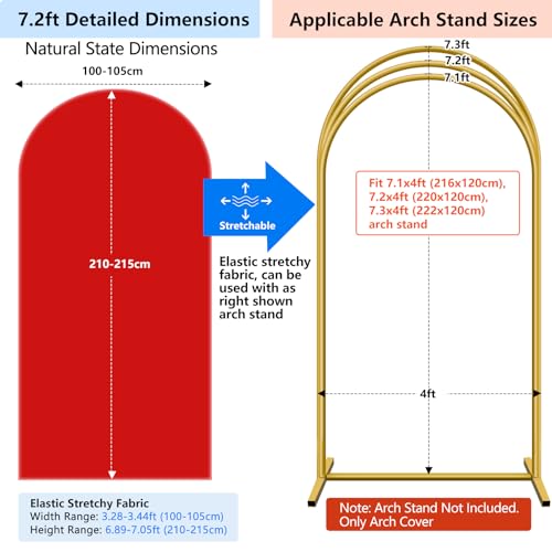 HEMMOTOP Red Arch Cover 7.2 ft (No Arch Stand), Spandex Wedding Balloon Stretchy Arch Backdrop for Christmas, New Year, Valentine's Day, Party, Ceremony, Birthday, Baby Shower, Anniversary Decoration - color: Red, size: 7.2x4 ft (HxW)