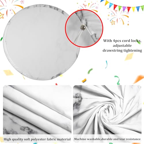 AOFOTO 7x7ft Round White Marble Backdrop Covers Nature Stone Texture Polyester Printed Circle Photography Background Wedding Baby Shower Newborn Birthday Party Balloon Arch Decor Photo Booth Props - size: 7x7ft