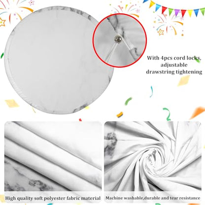 AOFOTO 4x4ft Round White Marble Backdrop Covers Nature Stone Texture Polyester Printed Circle Photography Background Wedding Baby Shower Newborn Birthday Party Balloon Arch Decor Photo Booth Props - size: 4x4ft