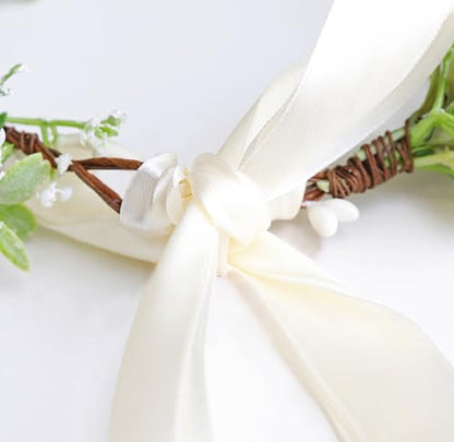 Women Flower Crown Wedding Floral Headband Flower Halo Floral Crown Bridal Party Cosplay Halloween Photos - color: beige white