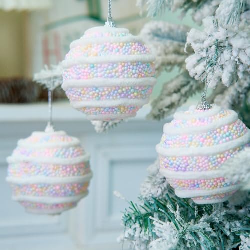 Colorful Faux Cookie Ball Ornaments, Pastel Sugar Sprinkle Decorative Balls, Artificial Dessert Decorations for Easter, Birthday & Party Decor, Photo Props & Table Styling Set (White) - color: White