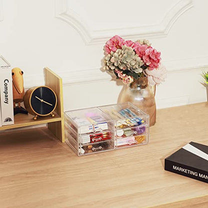 Cq acrylic 1 Pack Clear Acrylic Drawer Organizer Countertop,Stackable 6 Drawers Makeup Storage,Cute Cube Make Up Organizer for Dresser Hair Clip,Beauty Product Desk and Bathroom Organizers and Storage - size: 6 Small Drawers