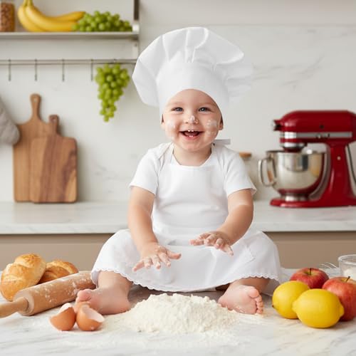 2PCS Baby Chef Outfit Set, Baby Apron and Chef Hat for Newborn Photography Props, Toddler Cook Role Play, Cute Baking Costume for Infants Photography, Babies Bakery Theme Party, 6-24 Months