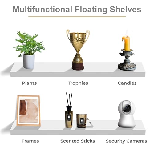 Sorbus Floating Shelves for Wall - 35 Inch Long Bathroom Shelves, Wall Decor for Bedroom, Kitchen, Living Room & Book Storage - Mounted Floating Shelf with Invisible Brackets (White, 2 Pack) | Long Wall Shelves, for Bedroom, Kitchen, Living Room, Bathroom