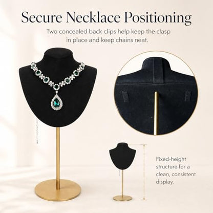 Necklace Display Stand For Selling Velvet Chain Jewelry Bust Holder Organizer With Stainless Steel Stand Jewelry Display - color: Black-9.84in