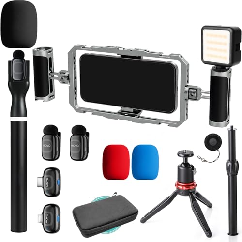 Movo IRL-PRO Wireless Vlogging & Streaming Kit for IRL Streamers – Dual Lav Mics, Stabilizer Cage, LED Light & Cold Shoe Mounts – Mobile Live Streaming Rig for Twitch, Kick & YouTube Live