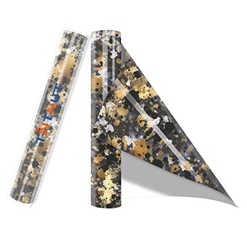 Tintnut Splash Heat Transfer Vinyl Roll - 12 Inch x 5ft Black Gold Watercolor Ink Patterned HTV Splatter Iron On Vinyl DIY T-Shirts Hats Clothes Canvas Bags - color: Black Gold