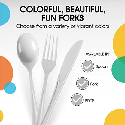 Party Solids White Plastic Forks 200 Pieces White Forks Disposable Utensils Heavy Duty Plastic Cutlery Set Disposable Cutlery Sets Flatware Sets Silverware Set Party Supplies & Party Tableware - color: White