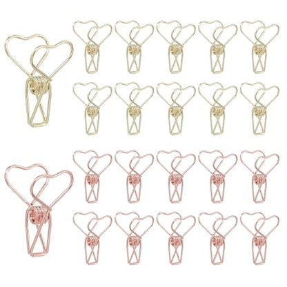 PATIKIL 30Pcs Paper Office Binder Clip, 1.2" Small Metal Wire Hollow Out Paper Clamps Heart Design Long Tail Binder Clips for Photo Clothes Hanging Office Home Food Package, Gold/Rose Gold - color: Gold/Rose Gold