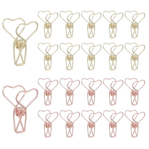 PATIKIL 30Pcs Paper Office Binder Clip, 1.2" Small Metal Wire Hollow Out Paper Clamps Heart Design Long Tail Binder Clips for Photo Clothes Hanging Office Home Food Package, Gold/Rose Gold - color: Gold/Rose Gold