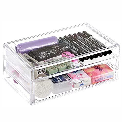 Cq acrylic Clear acrylic organizers Countertop,2 Large Drawers stackable storage bins,clear storage bins for Vanity Jewelry,Hair Accessory,Beauty,Skin Care,Skincare Product stackable storage drawers - size: 1 Long Drawer, 1 Large Long Drawer