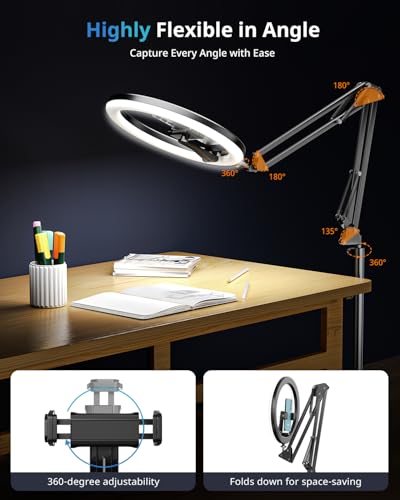 UBeesize 12" Ring Light Tripod for iPhone with Overhead Phone Mount, 75" Tall Ring Lights with Stand and Camera Mounts for Photography/Live Streaming/TikTok/YouTube Content Creation - size: 12in-Stand