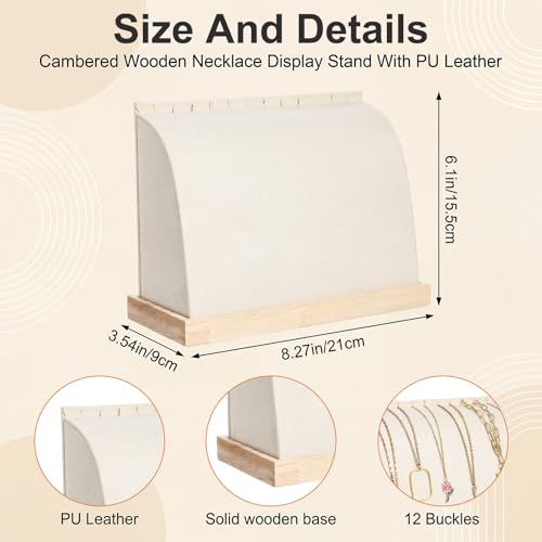 2 Pieces Cambered Wooden Necklace Display Stand with Soft Mat Necklace Holder Jewelry Display Beige Velvet Jewelry Organizer for Countertop Boutique Home