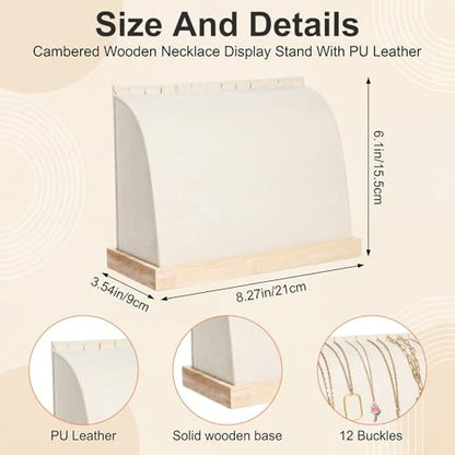 2 Pieces Cambered Wooden Necklace Display Stand with Soft Mat Necklace Holder Jewelry Display Beige Velvet Jewelry Organizer for Countertop Boutique Home