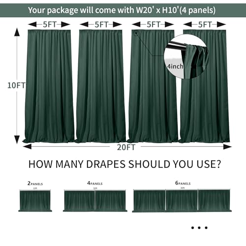 20FT x 10F Blackish Green Backdrop Curtain for Parties, Polyester Curtain Backdrop with Rod Pockets,Photography Photo Booth Backdrop for Wedding,Film Sets,Formal Occasions, Birthday Decoration - color: Blackish Green, size: W5' x H10'(4 panels)