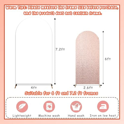 Set of 2 Arch Backdrop Covers Rose Gold and White(7.2Ft, 6Ft), 2-Sided Spandex Fitted Round Top Arch Backdrop Stand Covers for Baby Shower Wedding Birthday Party Supplies (Only Cover) - color: Rose Gold & White, size: 7.2FT/6FT