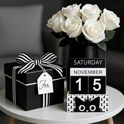 AceOrbit Cat Wood Block Perpetual Calendar Coquettish Desk Decor Cute Month Week Date Display Decorative Block Calendar for Women Office Home Desk Gift for Women