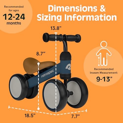 Retrospec Cricket Baby Balance Bike, 4-Wheel Ride-On Toy for Ages 12-24 Months – First Bike & Toddler Bike for 1 Year Old Boys & Girls, First Birthday Gift - color: Navy