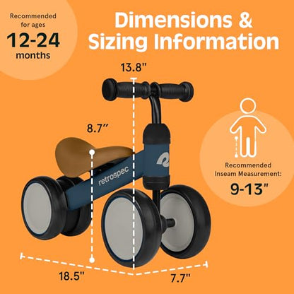 Retrospec Cricket Baby Balance Bike, 4-Wheel Ride-On Toy for Ages 12-24 Months – First Bike & Toddler Bike for 1 Year Old Boys & Girls, First Birthday Gift - color: Navy
