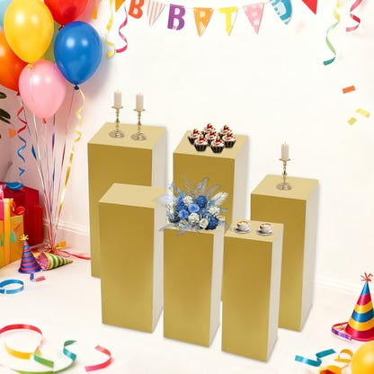 3PCS Metal Square Pedestal Stands, White Dessert Table Cube Display Pillars, Wedding Party Art Decor Display Column for Patios, Corridors and Entrances (23.62-31.4in) - size: 23.62-31.4in