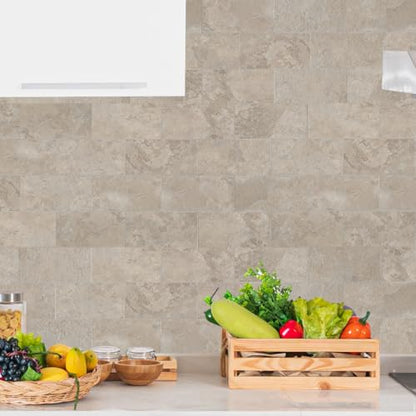 10 Sheet Stone Beige Peel and Stick Backsplash, 12’’Luxury Ceramic Look Self Stick Subway Tiles, Waterproof Peel and Stick Wall Tiles for Kitchen and Bathrrom - color: Stone Beige