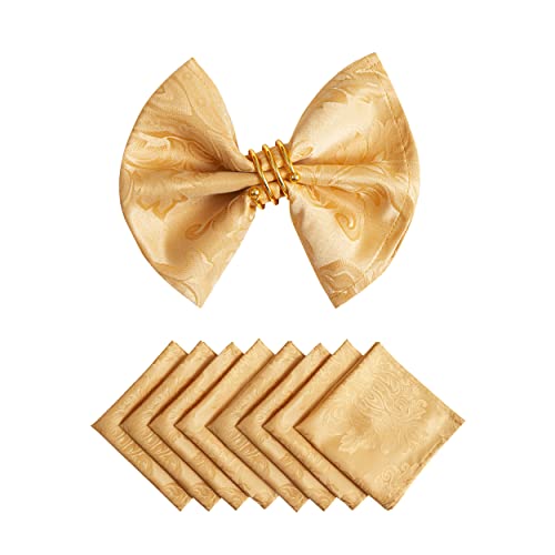 Cloth Napkins Set of 8 – Square 17x17 Inch Jacquard Fabric Polyester Washable Reusable Cloth Napkins for Kitchen Dinner Dining Restaurants Wedding Party Banquet Table (Gold, 17X17 Inch) - color: Gold