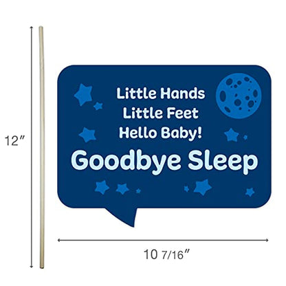 It's a Boy Baby Shower Photo Booth Props - Hello Little Boy Themed Party Decorations - Blue Party Photography Supplies - Selfie Props with Sticks - 10pcs