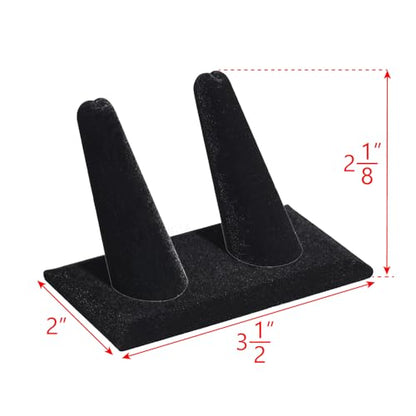 MOOCA 2 Pcs Set 2-Ring Organizer for Showcase Display Ring Finger Holder Jewelry Display Stands Showcase Jewelry Storage Counter, Black Velvet, 3 1/2 W x 2 D x 2 1/8 H inch - color: Black Velvet, Long Finger
