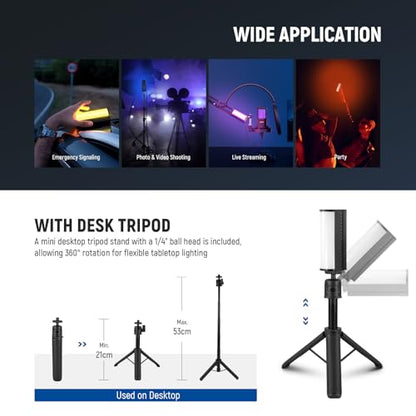 NEEWER Magnetic Handheld Light Wand with Desk Tripod, 17 Scenes, APP Control 360° Full RGB Mini LED Video Lighting Stick, 2500K-8500K Dimmable CRI97 for Photography Vlog TikTok, 2550mAh Battery, TL97C