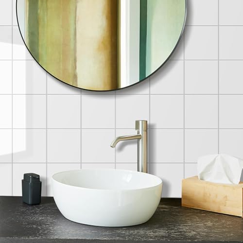 llDecoo Peel and Stick Tiles for Kitchen Backsplash, New Upgrade Design 9" x9" SPC Square Marble Tiles, Cream White Premium Mosaic Tiles(5-Sheet) - color: White, size: 5-sheet