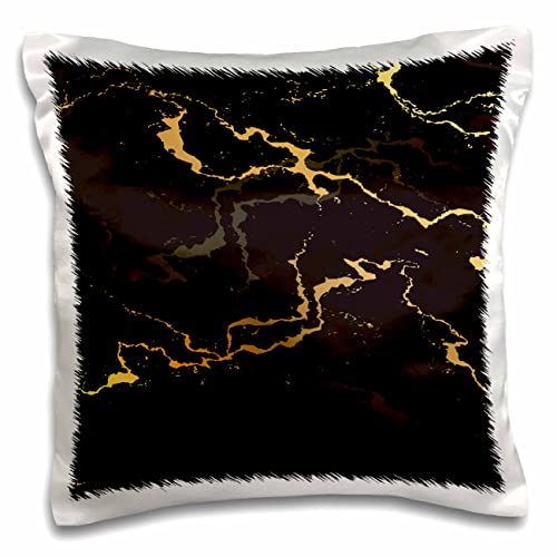 3dRose Image of Black and Yellow Marble Texture, Faux Stone Backdrop 16x16 inch Pillow Case