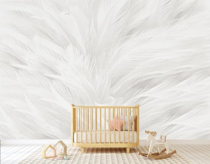 Feather Wallpaper Mural Elegant Gray and White Mural Wallpaper for Living Room Bedroom （Not Peel and Stick） - color: Cybh-903, size: 160" x 106"