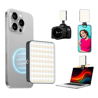 Magnetic Selfie Light for Cell Phone, gliship 128 Led Selfie Light Compatible with Magsafe Rechargeable Portable Clip Fill Light with 3 Lights Modes for Phone Camera Laptop Camera - color: Dark Black