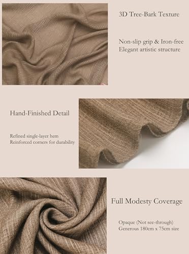 Lightweight Cotton Linen Feel Scarf Shawl Wrap Hijab for Women, Travel Fall Winter Gift - color: Mcspz2530-7#camel