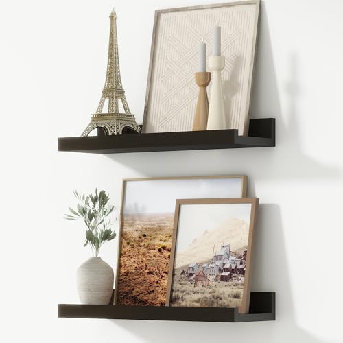 FLYJOE Picture Ledge Shelf, Floating Shelves Set of 2, 16 Inches Nursery Book Shelves for Toys Storage, Kids Bookshelf Wall Mounted for Living Room Bedroom Decor Books Photo Frames, Black - color: Black, size: 16'', Set of 2