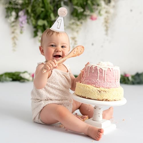 Neutral 1st Birthday Party Hat - Simple First Cone Hat, One Birthday Decoration Photo Props - color: Cream White