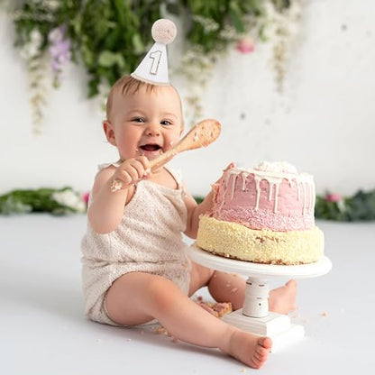 Neutral 1st Birthday Party Hat - Simple First Cone Hat, One Birthday Decoration Photo Props - color: Cream White