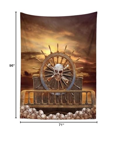 BELECO 6x8ft Fabric Pirate Backdrop - Halloween Decorations with Steering Wheel, Skulls, Gloomy Sky - Photography Background & Props for Kids & Adult Pirate Theme Parties - size: 6x8FT