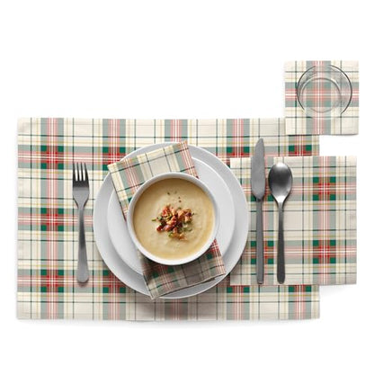 MY DRAP Cotton Luncheon Napkins Bells Xmas (7.8 x 7.8 in - 12 Per Roll) Perfect for hossting Christmas, Xmas, Holidays, Holiday Party, for Party and Events - color: Natural Tartan