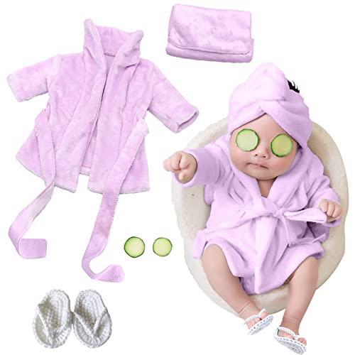 Newborn Photography Props Baby Girl 5 PCS Bathrobes Bath Towel Outfit with Slippers Cucumber Photo Props for Infant Boys Girls(0-6 Months) - size: Small