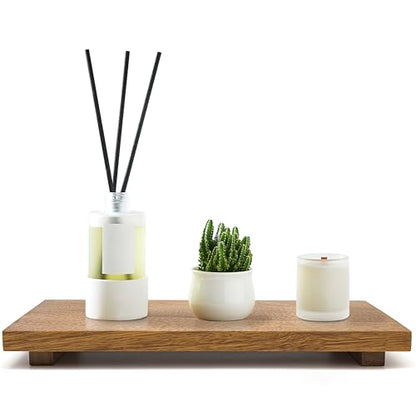 Large 16" Acacia Wood Riser Pedestal Stand – Farmhouse Wood Display Riser for Kitchen and Bathroom Décor - Counter Display, Plant Stand, Jewelry Holder, Vanity Tray, Candle Stand (L:16"x8"x1.57") - size: Large:16"x 8"