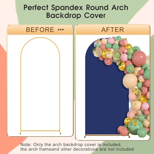 Arch Backdrop Cover Set of 2(6ft/7.2ft) Double Color Wedding Arch Cover Spandex Fitted Arch Covers,Round Top Arch Backdrop Cover for Baby Party Birthday Banquet Shower (Black+Blue) - color: Black+Blue