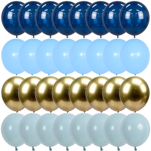 Jobkoo Navy Blue Gold Balloons, 12 Inch Dusty Light Blue Golden Latex Balloon Set for Boys Birthday Winter Wonderland Wedding Baby Shower Party Decorations - color: Blue Gold