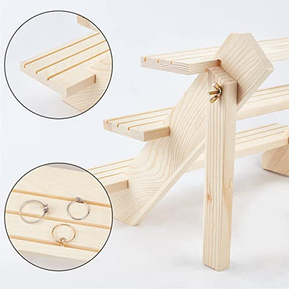 NBEADS 3-Tier Log Retail Earring Display Riser, Earring & Ring Holder Detachable Unfinished Wood Retail Jewelry Card Display Stand with Groove for Crafts Jewelry Showing Storage Display Collection - color: Wooden- L.W.Thi: 15.35x15.75x12.6"